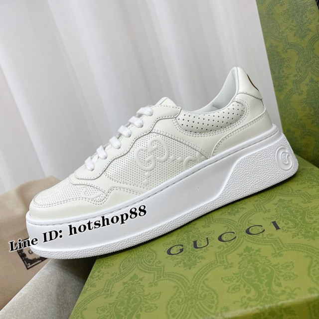 gucci古馳原版原色情侶款厚底小白鞋復古系列運動鞋休閒平板鞋 dx2501